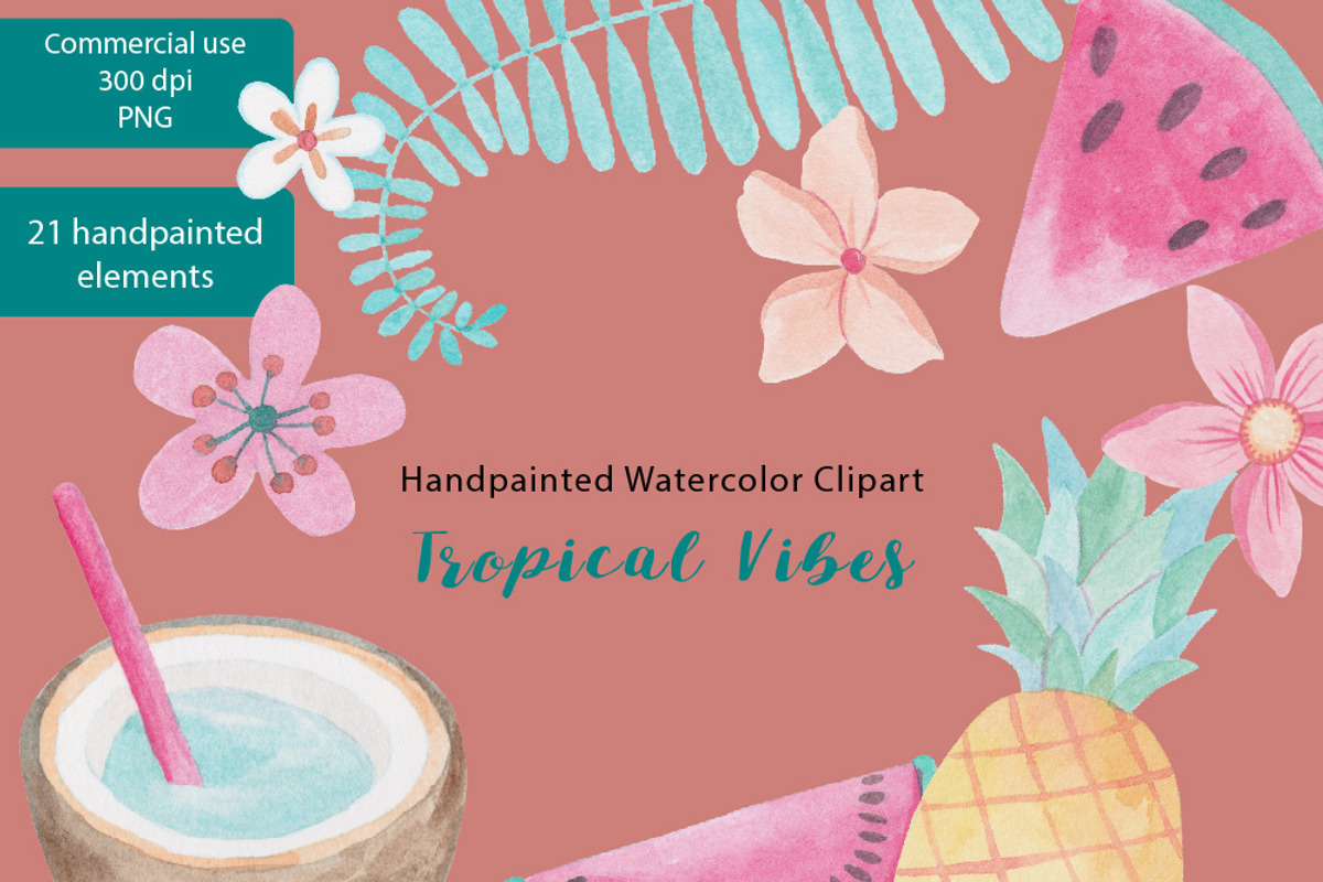 Tropical Watercolor Vibes, an Illustration by LittleAcornGraphics (Photo 2 of 6)
