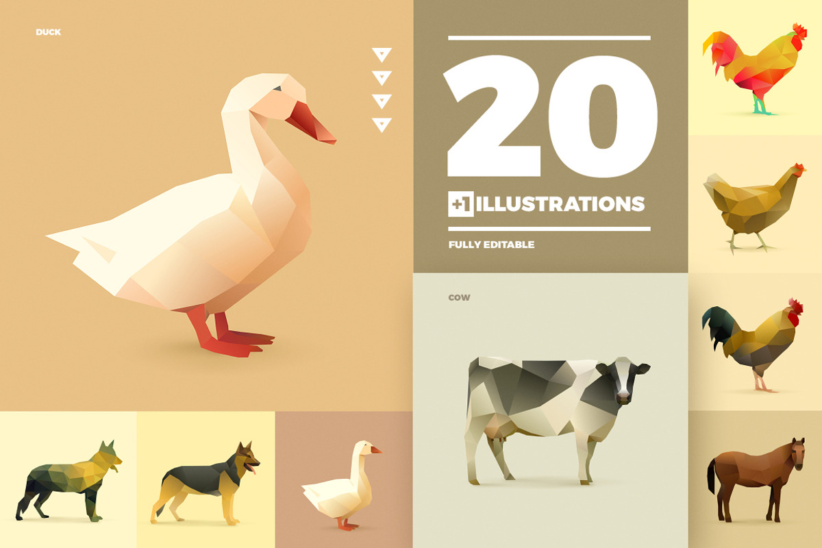 Polygonal Farm Animals, an Animal Illustration by blauananas (Photo 2 of 6)
