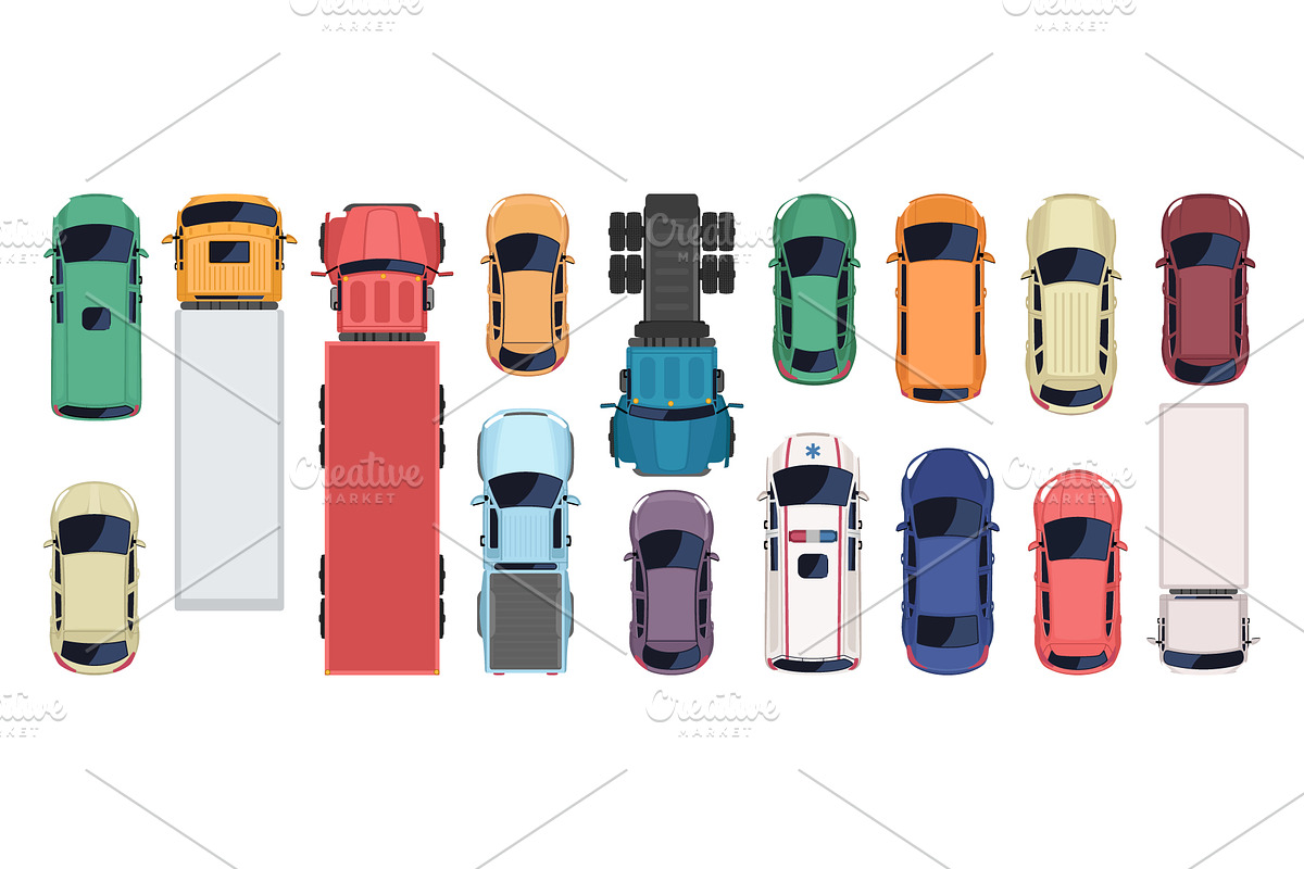 Top view of cars and trucks, a Transportation Illustration by Yayasya