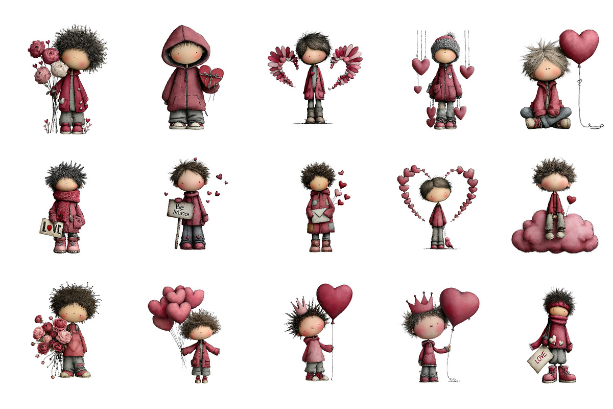 Quirky Valentine Boy Clipart, an Illustration by CreationArt (Photo 2 of 5)