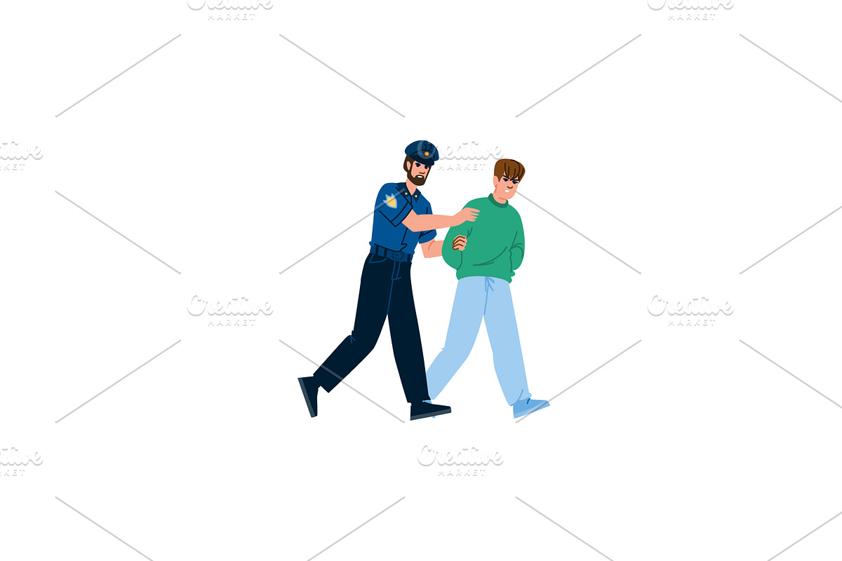 Police officer arresting young man, an Illustration by pikepicture