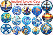 Stained Glass Nautical Symbols Clipa, an Illustration by Sublimation Artist (Thumbnail 1 of 6)