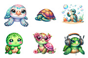 Kawaii Sea Turtle Clipart, an Illustration by CreationArt (Thumbnail 6 of 6)