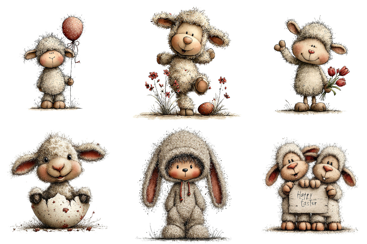 Easter Lamb Whimsical Clipart, an Illustration by CreationArt (Photo 5 of 7)