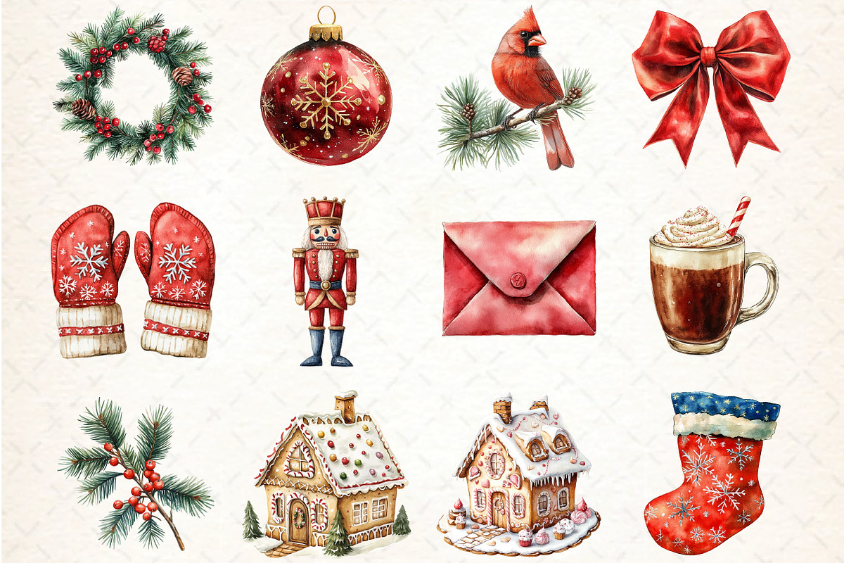 Watercolor Christmas Clipart PNG Bun, an Illustration by DreamCafeArt (Photo 3 of 5)