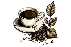 Coffee Cup And Beans Vector