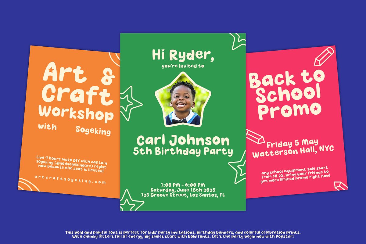Popstar – Fun Bold Star Themed Font, a Font by TypeTasty Font (Photo 10 of 11)