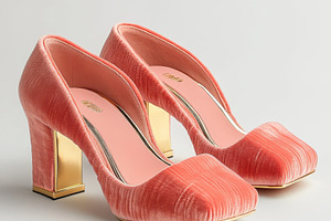 Elegant Coral Velvet Heels Gold Acce, a Beauty & Fashion Photo by Pixeness Studio