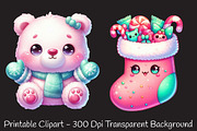 Kawaii Pink Mint Christmas Clipart, an Illustration by RobertsArt (Thumbnail 3 of 7)