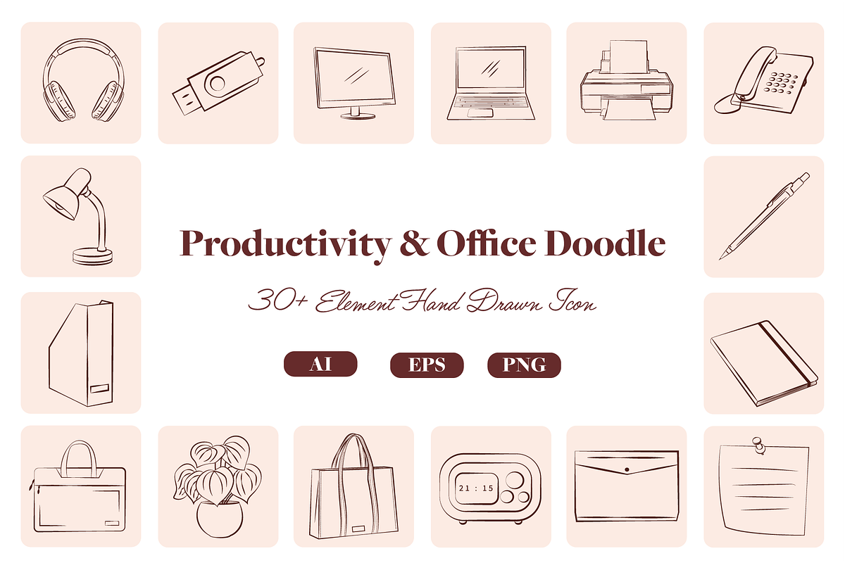Work Office Doodle Icon Bundle, an Object Graphic by Artnivora.Std (Photo 1 of 4)