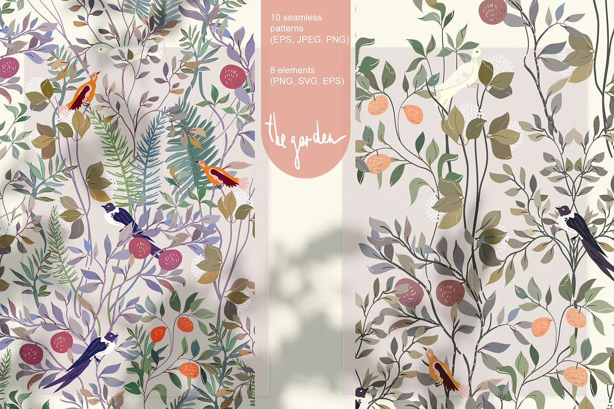 Bird garden seamless vector +clipart, a Pattern Graphic by PatternsBlooming (Photo 2 of 9)