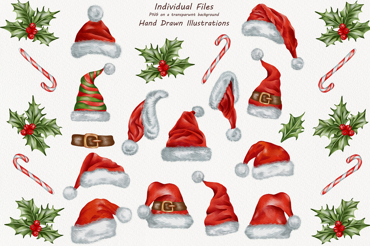 Watercolor Santa Hat Clipart, a Seasonal Illustration by BarvArt (Photo 3 of 4)