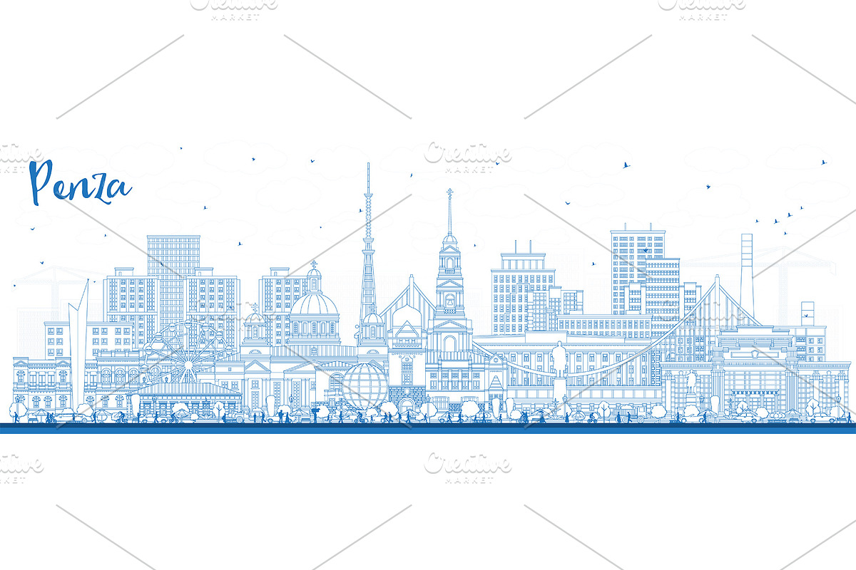 Outline Penza Russia city skyline., an Illustration by Booblgum