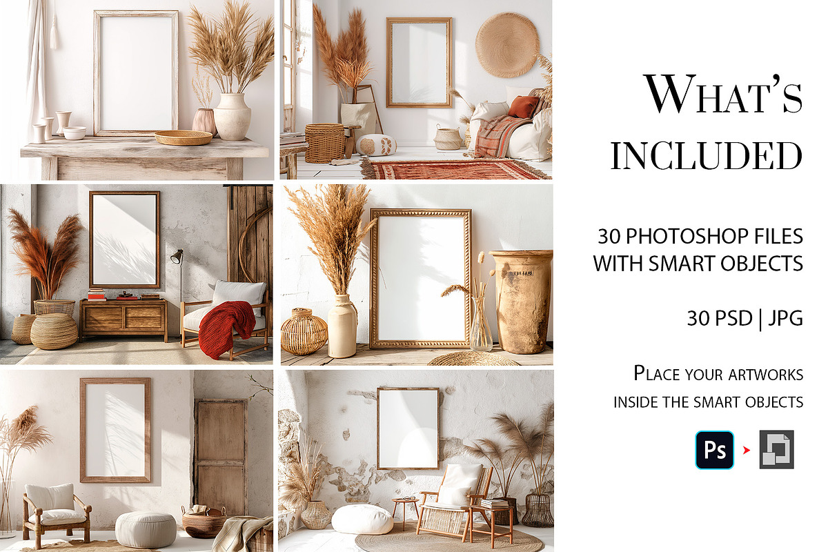 Boho Style Frame Mockup Bundle, a Household Mockup by AlineArtStore (Photo 2 of 12)