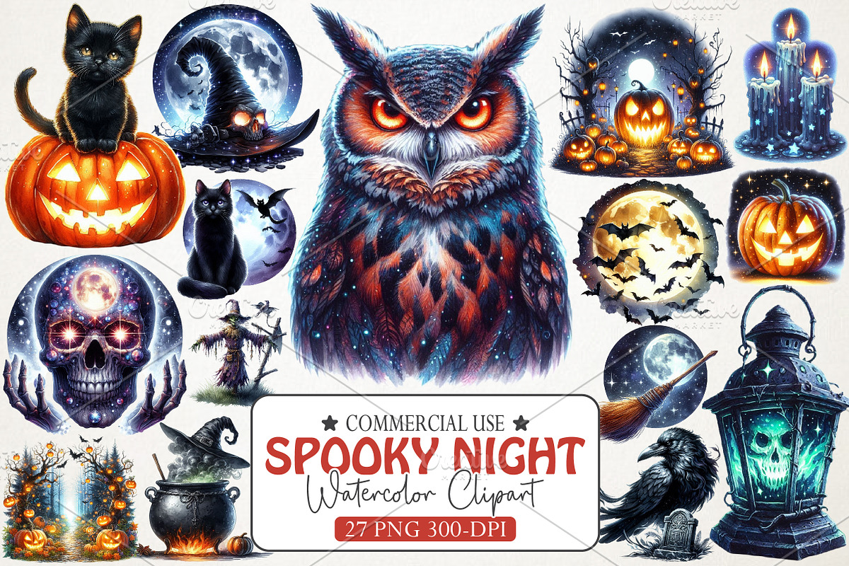 Halloween Spooky Night Collection Cl, an Illustration by RobertsArt (Photo 1 of 7)