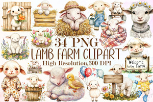 Lamb Farm Clipart, an Illustration by Sublimation Artist