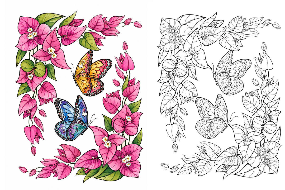 100 Flowers Coloring Book, a Decorative Illustration by MarisoArt (Photo 4 of 9)