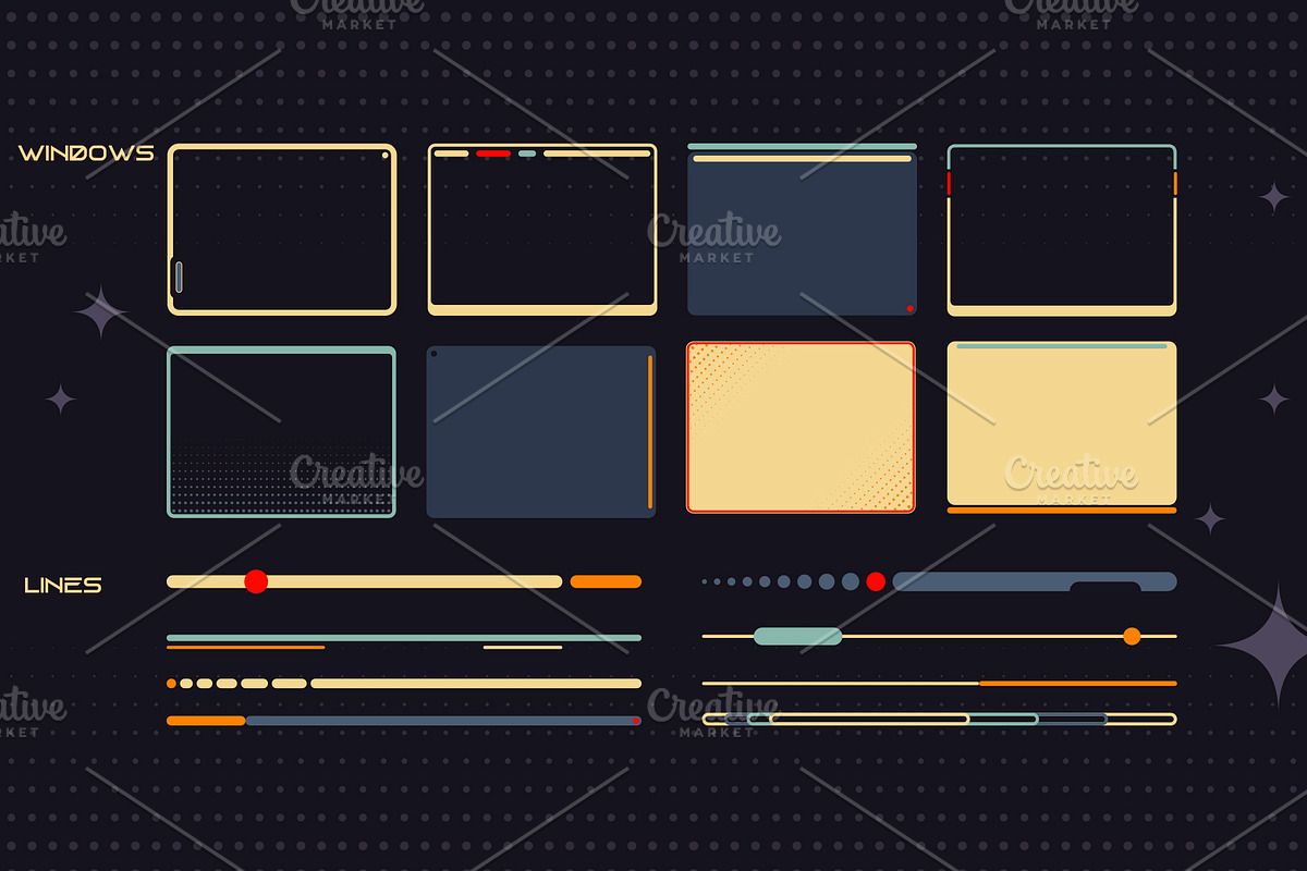 Retro Space UI. Set of 100 elements, an Object Graphic by Olga Ryzychenko (Photo 3 of 10)