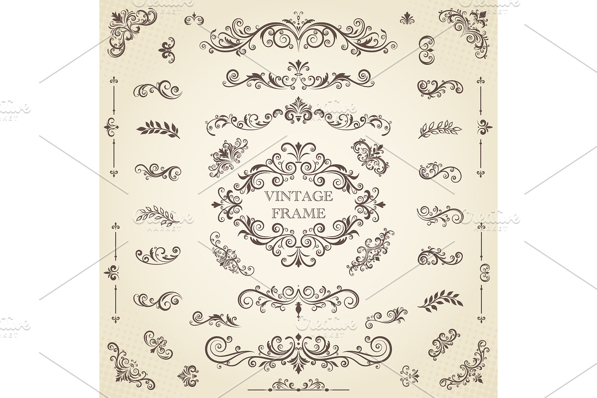 Set of vintage decorative elements, a Decorative Illustration by Yayasya