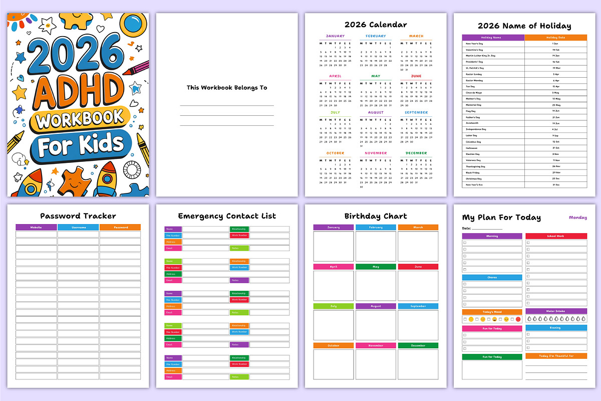 2026 ADHD Workbook For Kids Canva, a Stationery Template by Mustafiz (Photo 3 of 8)