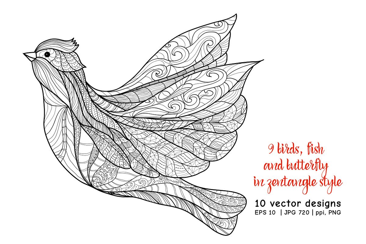 Set of 10 Decorative Patterned birds, a Decorative Illustration by Elen-Lane (Photo 5 of 6)