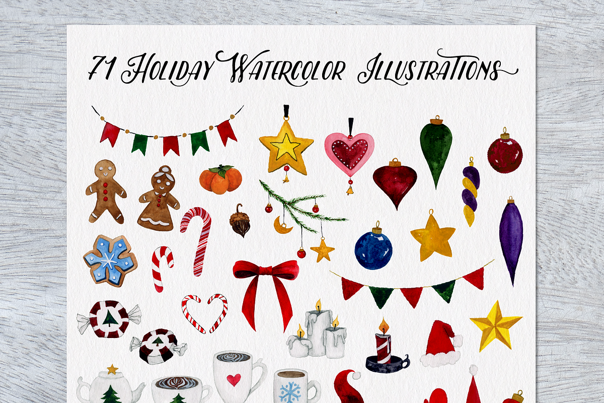 71 Holiday Watercolor Illustrations, an Illustration by Foxtail Pine Studio (Photo 1 of 5)