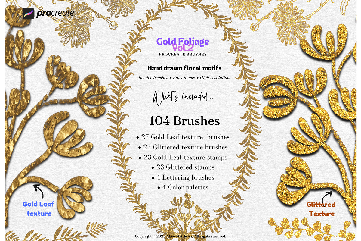 Procreate Brushes Gold Foliage Vol 2, a Brush Add-On by Fashion Workshop Bkk (Photo 3 of 11)