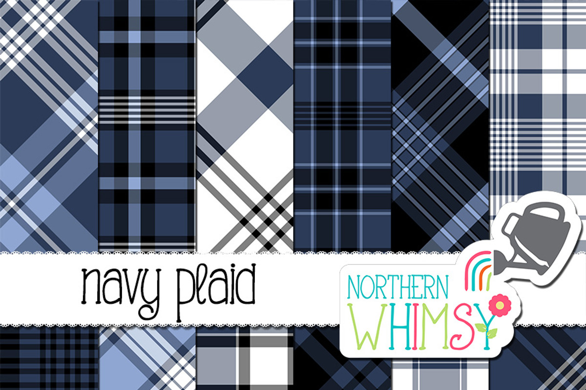 Navy Blue Plaid Patterns, a Pattern Graphic by Northern Whimsy Design