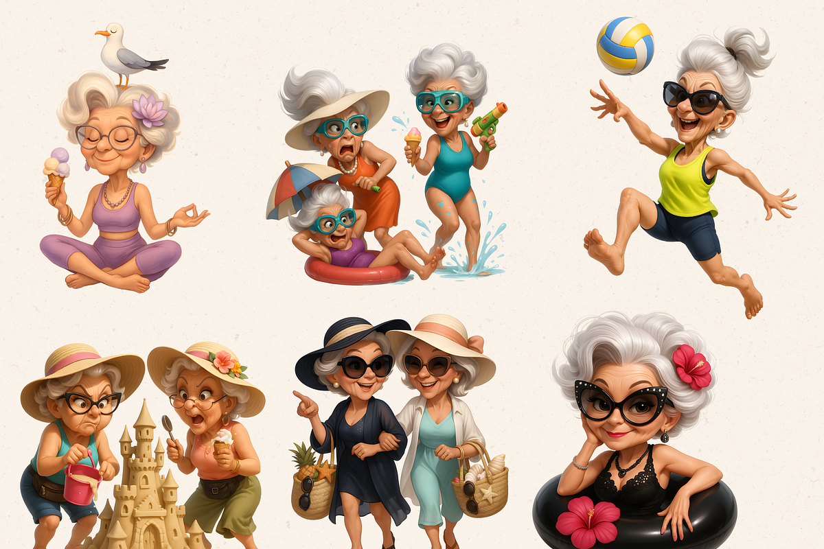 STYLISH BEACH GRANDMAS CLIPART PACK, a Person Illustration by Daring Digies (Photo 2 of 10)