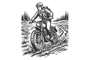 Motorcyclist Riding Through Muddy, a Transportation Illustration by AlexArt