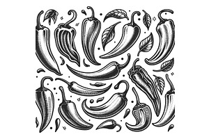 Assorted Chili Peppers Sketch Vector