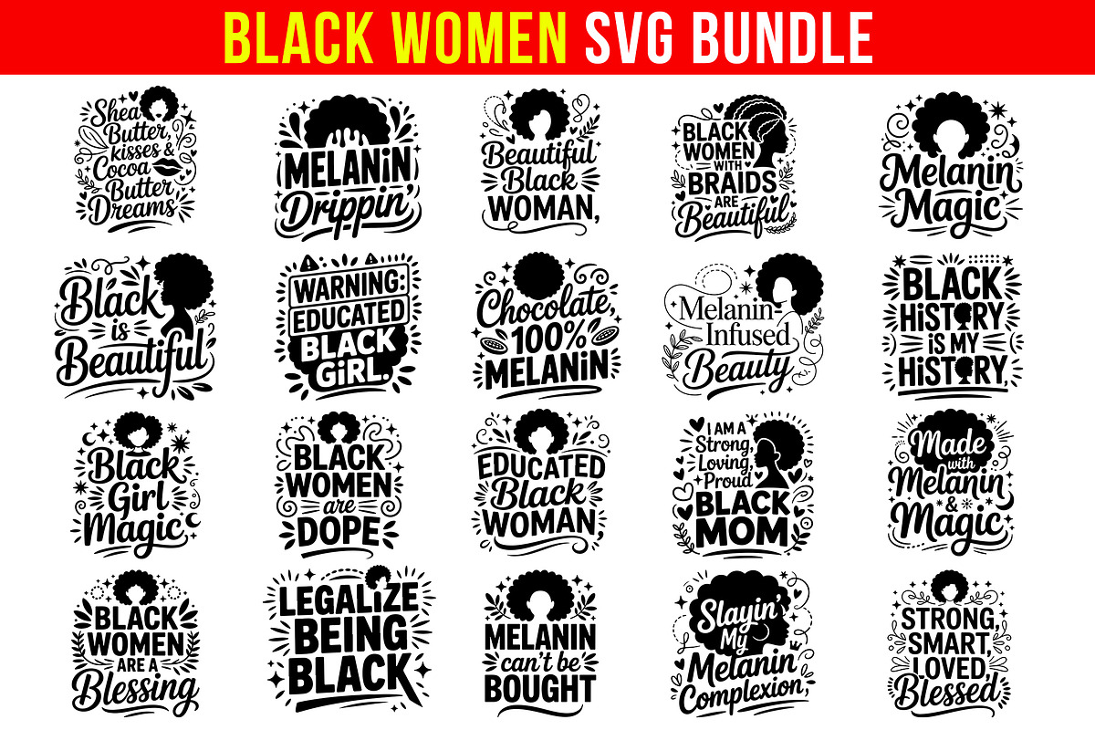 20 Black Women SVG Bundle, an Object Graphic by himelgfx (Photo 1 of 4)