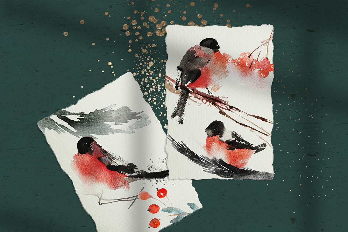 Winter birds holiday collection, an Illustration by holaholga (Photo 4 of 8)