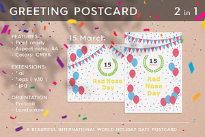 Red Nose Day - March 15, a Business Card Template by Textures & Backgrounds