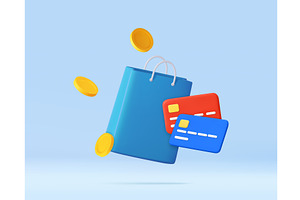 3D shopping bag with credit cards, an Object Illustration by ModVector