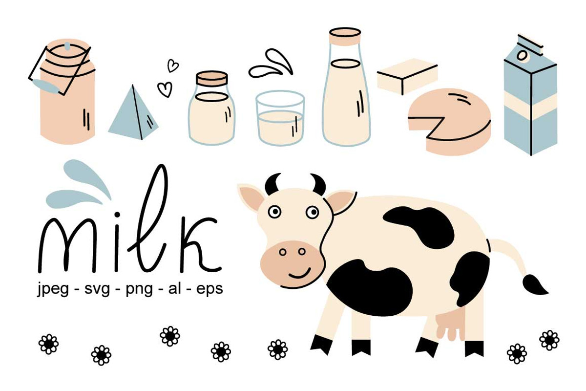 Dairy products and a cow, a Pattern Graphic by Oxi An illustrator (Photo 1 of 7)