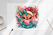 Pink Bubblegum Reindeer Christmas, a Seasonal Illustration by Canvas Craft (Thumbnail 6 of 6)