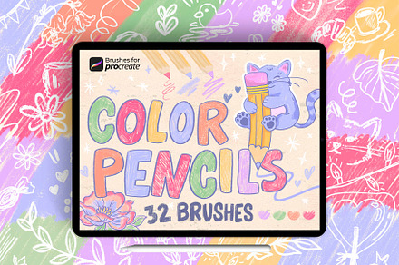 32 procreate color pencil brushes, a Brush Add-On by laura.design