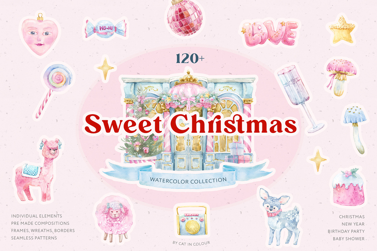 Sweet Christmas Watercolor Clipart, a Seasonal Illustration by Cat In Colour (Photo 1 of 8)