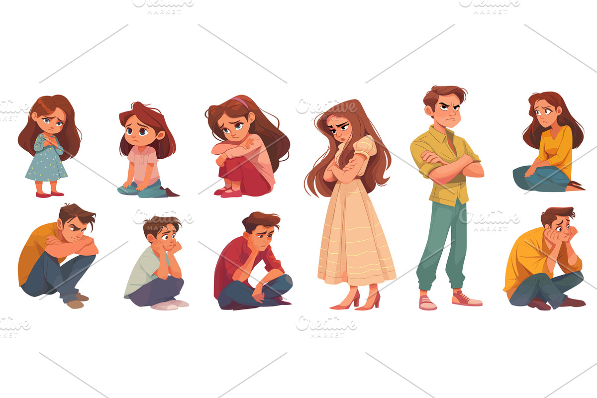 Sad characters cartoon set, a Person Illustration by Stock-Smart-Start