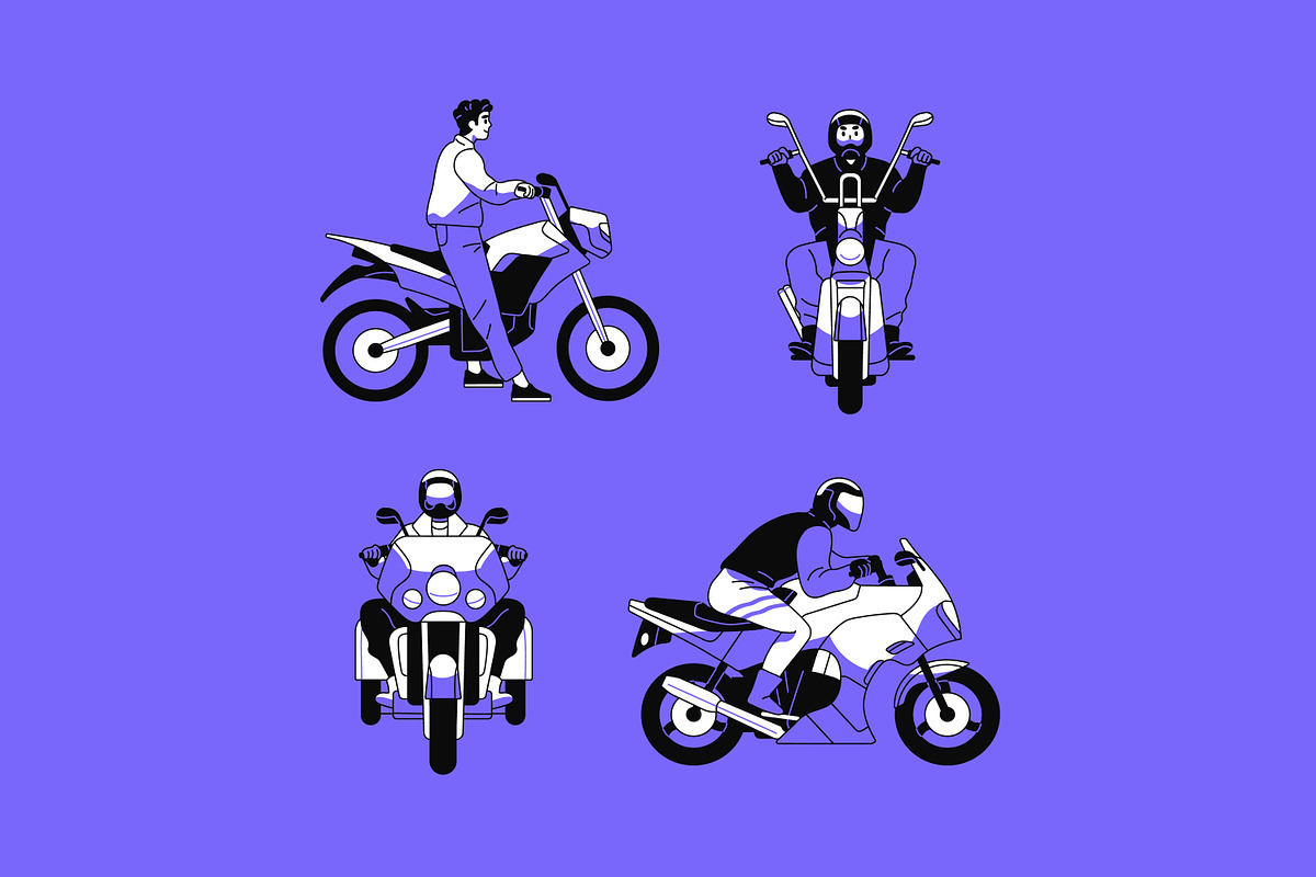 Bikers on motorcycles set, pattern, a Transportation Illustration by PaperTrident (Photo 4 of 8)