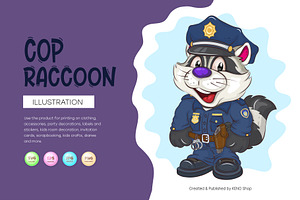 Cartoon Raccoon Cop. SVG, PNG.