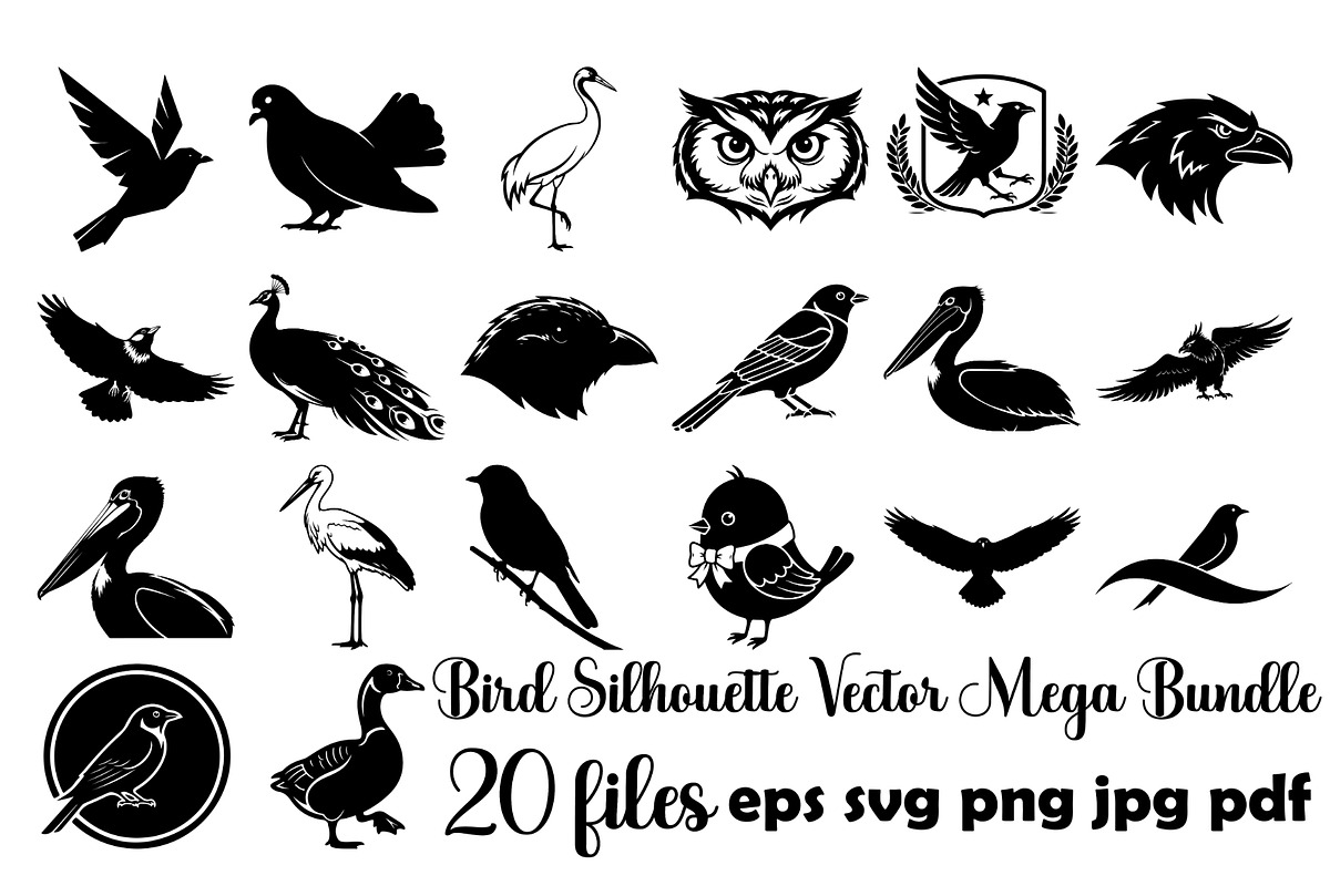 Bird Silhouette Vector Mega Bundle, an Animal Illustration by Designer_Momina (Photo 1 of 21)