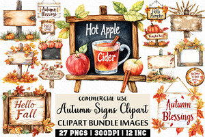 Watercolor Autumn Signs Clipart, an Illustration by Craft Nest