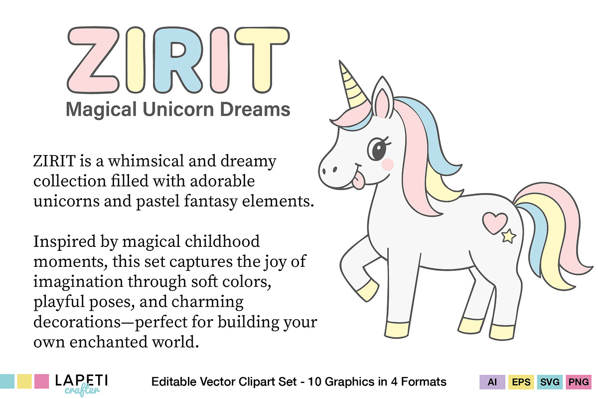 Pastel Unicorn Clipart Set, an Animal Illustration by Lapeticrafter (Photo 2 of 8)