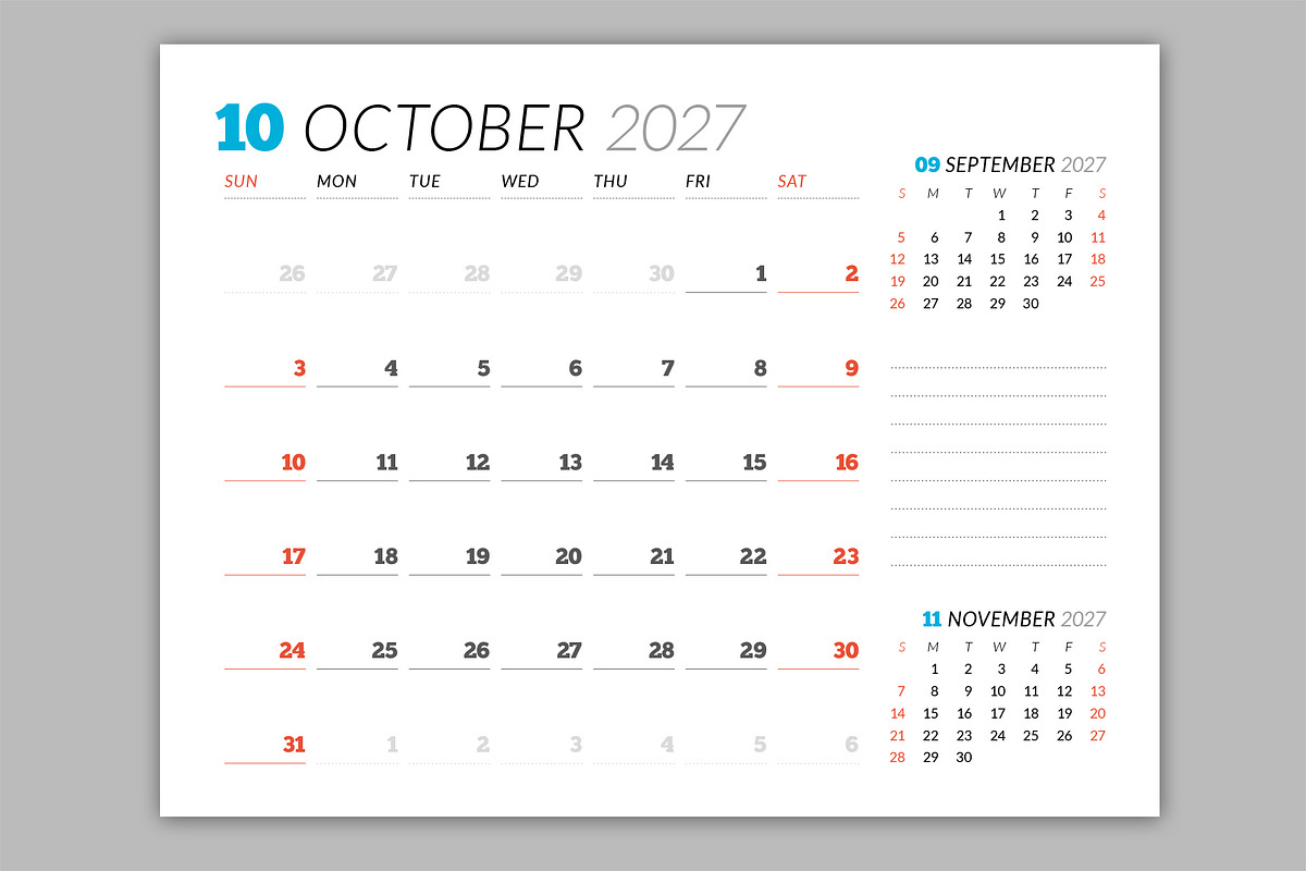 Wall Calendar 2027 (WC031-27-S), a Stationery Template by mikhailmorosin (Photo 4 of 7)
