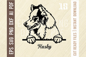 Husky Peeking Dog - Cut SVG Stencil