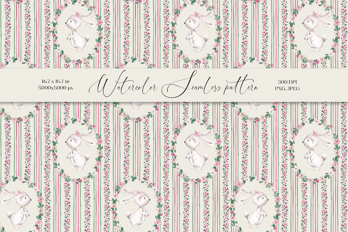 Bunny Card & Seamless pattern, a Pattern Graphic by SirenaArt (Photo 1 of 11)