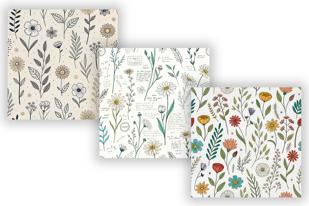 Wildflower Sketchbook Doodle Pattern, a Pattern Graphic by FloridPrintables (Photo 5 of 7)