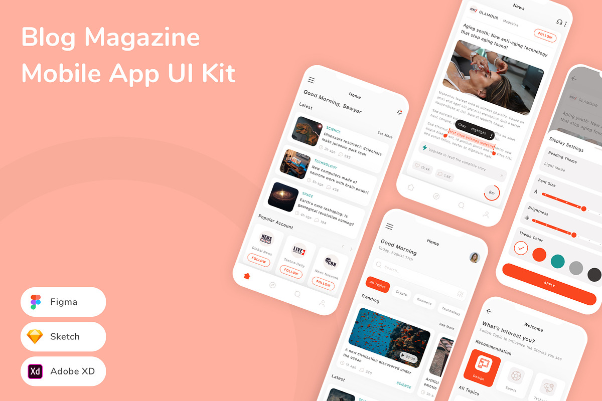 Blog Magazine Mobile App UI Kit, an UI Kit Template by Betush